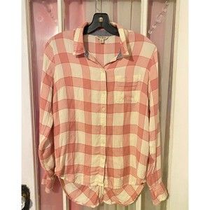 Lucky Brand Womens Blouse Button Down Pink and White